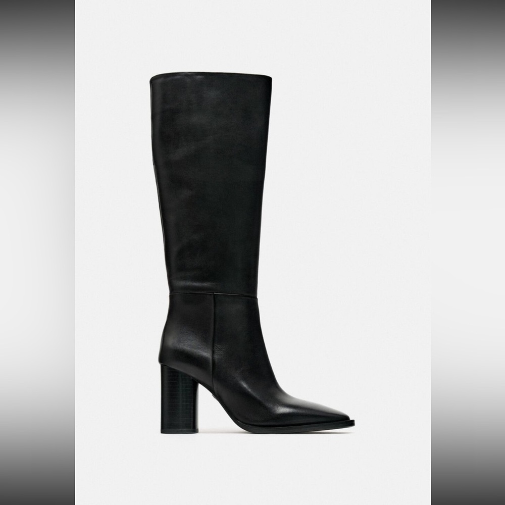 ZARA Block Heel Leather Boots - NWT Sz 9